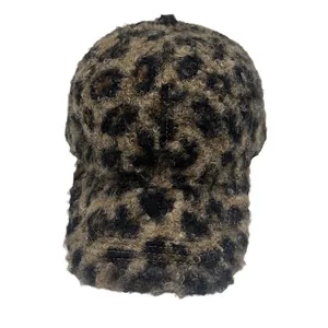 Winter baseballpet voor dames met luipaardprint van warm en zacht lamsvacht materiaal