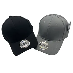 Minimalist elastic fitted baseball caps in black and grey with textured breathable fabric