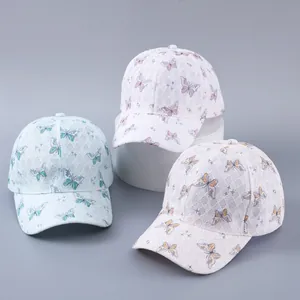 Lace mesh baseball cap with colorful butterfly patterns and sparkling star details