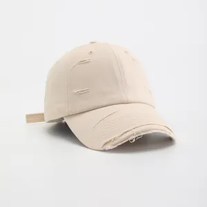 Vintage Distressed Ripped Baseball Cap 100% Cotton Solid Color Adjustable Sun Hat For Men Women Casual Streetwear Hat