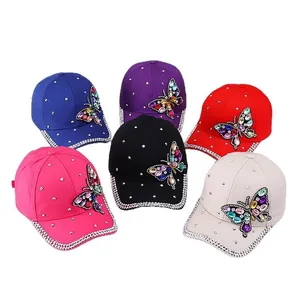 Casquettes en coton avec papillon en strass étincelant en six couleurs tendance