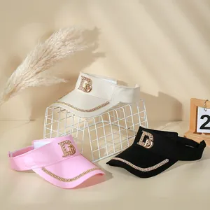 Women Rhinestone Letter D Sun Visor Hat Empty Top Adjustable Cotton Breathable Summer Beach Sunscreen Fashion Outdoor Cap