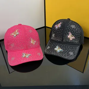 Luxury Rhinestone Butterfly Dragonfly Baseball Cap For Women Fashion Cotton Sun Hat Elegant Crystal Snapback Outdoor Hat