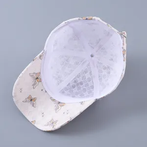 Detail of lace texture and breathable mesh lining inside the baseball cap with metal buckle