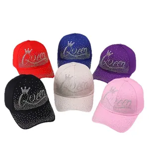 Sparkling rhinestone Queen baseball caps in six colors including red, blue, and purple