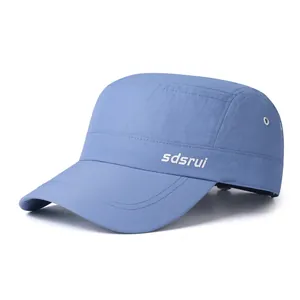 Quick-dry navy blue flat top military cap with breathable vents and side lettering