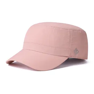 Detailed view of pink quick-dry cadet cap with letter embroidery and sun visor