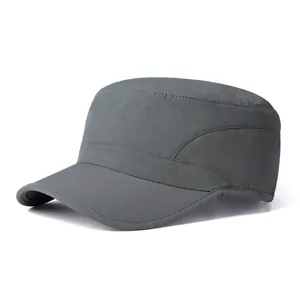 Close-up of the textured dark grey quick-dry fabric and durable stitching of the cadet cap