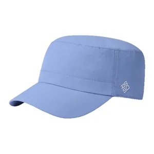 Light blue quick-dry flat top baseball cap with geometric logo on a white background