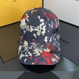 Close-up of camouflage baseball cap with reflective graffiti print on high-quality fabric