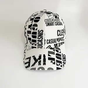 Stylish white baseball cap with black letter print and wide brim for sun protection
