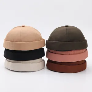 Gorro Docker de Algodón Retro Sin Ala para Hombre Mujer Color Sólido Ajustable Miki Hat Hip Hop Beanie