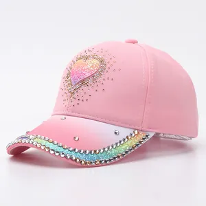 Women Fashion Rhinestone Butterfly Heart Bride Baseball Cap Gradient Glitter Adjustable Sun Hat Party Wedding Hat