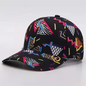 Digital print baseball cap with 80s vintage Memphis patterns and animal print textures