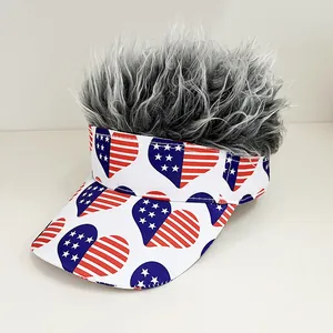 Novelty Wig Sun Visor Hat American Flag Heart Flame Pattern Funny Party Headwear For Men Women Outdoor Sports Accessories