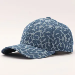 Mode Herz Leopardenmuster Denim Baseballkappe Für Damen Herren Baumwolle Gewaschen Verstellbarer Sonnenhut Outdoor Casual Sport Cap
