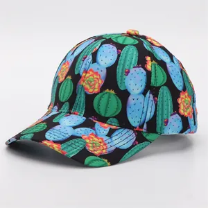 Black baseball cap with vibrant desert cactus and floral print for casual outdoors