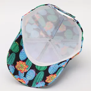 Detail of baseball cap interior showing cactus print and white hexagonal support frame