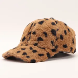 Winter Warm Plush Leopard Print Baseball Cap For Women Faux Fur Fashion Spotted Adjustable Snapback Hat Outdoor Casual Thermal Cap