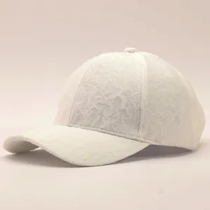 Close-up of white seersucker baseball cap showing the textured bubble fabric and stitching