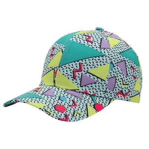 Retro digital print baseball cap with 80s geometric patterns and curved brim visor