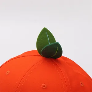 Casquette orange mignonne avec feuilles vertes et tissu en coton respirant pour loisirs