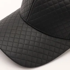 Modern black PU leather baseball cap with diamond quilted pattern and hard top