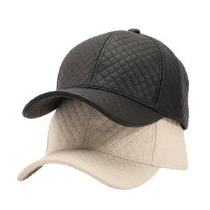 Black and beige quilted PU leather baseball caps with premium textured finish