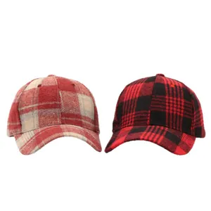 Classic houndstooth and buffalo check plaid wool baseball caps for autumn and winter