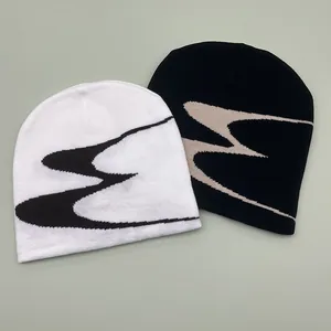 Acrylic Knit Beanie Hat Geometric Jacquard Warm Winter Streetwear Pullover Skull Cap For Men Women Casual Outdoor Headwear