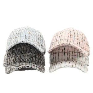 Chic tweed baseball cap with gold thread weaving, stylish autumn and winter headwear