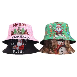 Cappello da pescatore natalizio con stampe di renne e Babbo Natale in quattro motivi