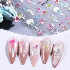 5D embossed nail art stickers featuring 3D ice cream and dessert designs model TA-019