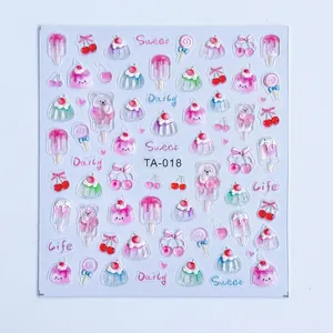5D embossed nail art stickers with 3D candy ice cream and cherry cartoon patterns