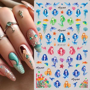 3D Ocean Theme Nail Art Stickers Mermaid Dolphin Goldfish Coral Pattern Adhesive Manicure Decals For Women DIY Nail Decor