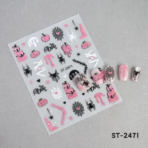Halloween Nagelaufkleber Rosa Glitzer Geist Kürbis Spinnen Fledermaus Gothic Lustige Nagelsticker Für Damen Feiertagsdeko