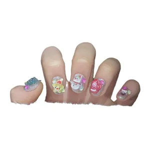 3D Santa Claus Christmas press-on nails with glitter silver base and resin charms