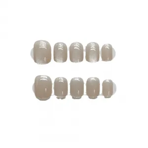 Short square champagne cat eye press-on nails with rainbow laser shimmer effect