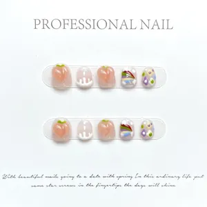 Faux Ongles Arc-en-Ciel Pêche pour Enfants 3D Gauffrés Faits à la Main pour Décoration d'Ongles DIY Enfants