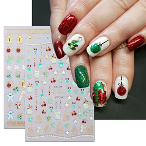 Christmas Nail Art Stickers Gold Stamping Cartoon Santa Claus Reindeer Snowflakes Self Adhesive Manicure Decoration For Women