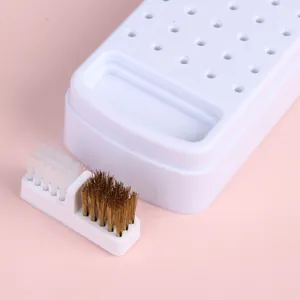 Witte reinigingsbox voor nagelboren met dubbelzijdige borstel voor manicuregereedschap