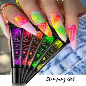 Gel de Estampado de Uñas de Fluorescencia Curado UV LED Pegamento de Impresión de Arte de Uñas Esmalte Gel Fluorescente para Decoración DIY Mujer