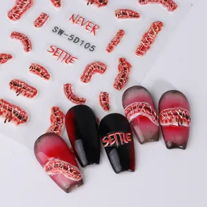 Detailed view of 5D embossed Halloween nail stickers with bloody wound patterns