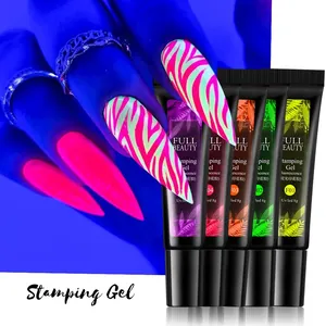 Gel de estampado de uñas fluorescente neón para curado UV LED con diseños artísticos