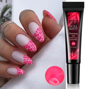 Gel de estampado de uñas rosa neón fluorescente de 8g con diseño artístico curado por UV/LED