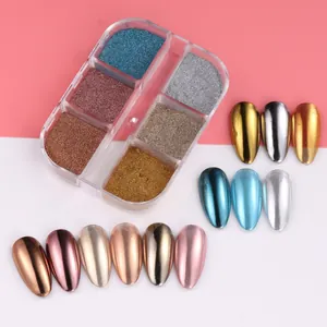 6-color chrome nail powder set with metallic mirror effect for professional nail art designs