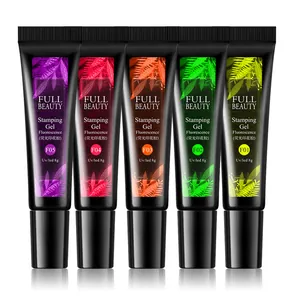 Set de 5 geles fluorescentes para estampado de uñas en colores vibrantes