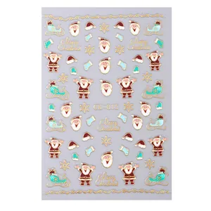 Christmas nail art stickers featuring golden snowflakes and Santa Claus motifs (CK-015)