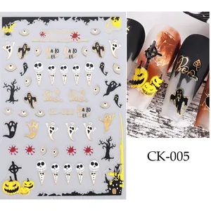 Détail d'autocollants Halloween CK-005 avec fantômes dorés et motifs effrayants