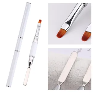 Dual-Ended Nail Art Tool Stainless Steel Spatula Fiber Brush For Gel Mixing Picking Salon DIY Manicure Accessories
